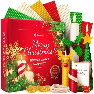 Imagem de Folhas de cera de abelha para criação de velas – Kit de fabricação de velas de Natal para adultos – Kit de fabricação de velas de cera de abelha para crianças – Kit de artesanato de Natal para crianças e adultos faça-você-mesmo Kit dourado