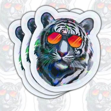 Imagem de (3 peças) Adesivo de vinil de animal legal, adesivo de óculos de sol de tigre, decalque de tigre, adesivo de para-choque de cabeça de tigre branco - adesivos para laptop, garrafa de água, capacete de