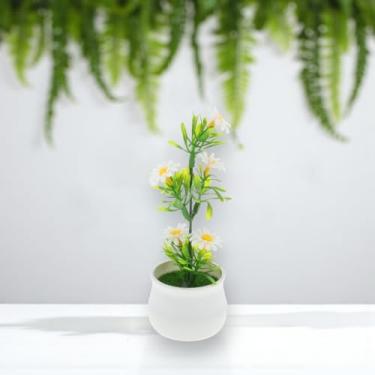 Imagem de Generic 1 peça de plantas artificiais 7 estrelas mini girassol arranjo artificial creme plástico branco 7 x 7 x 15 cm