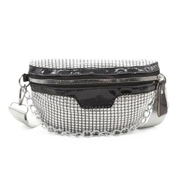 Imagem de Long Keeper Pochete feminina com strass holográfico, bolsa pequena, cintura brilhante, para festas, viagens, Preto, Pochete Sparkly Bling Holográfica de Strass Pequena Bolsa Sling
