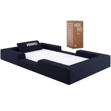 Imagem de Cama Montessoriana Solteiro Ninho 100% Espuma Boucle Azul Marinho Keik