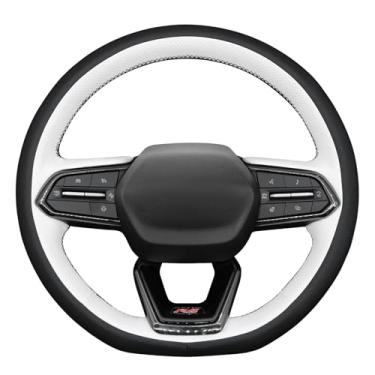 Imagem de MEWANT Capa de volante de couro branco costurado DIY estilo 3D para Chevrolet Equinox RS 2025/Chevrolet Silverado EV RST 2024-2025 Acessórios de volante para Chevrolet (em forma de D)
