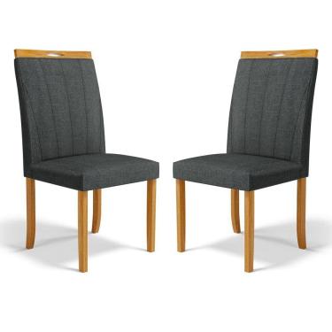 Imagem de Kit Com 2 Cadeiras Aurora Madeira Maciça Estofadas Para Mesa De Jantar Linho Chumbo 406