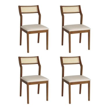 Imagem de Conjunto 4 Cadeiras De Jantar Lagum Conforto Estofada Jequitibá Terra Linho Bege Palha Sextavada