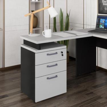 Imagem de Gaveteiro De Escritório Com Tampo Auxiliar 90cm Com Chave 3 Gavetas Multimóveis Cr25301 Cinza Preto