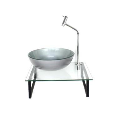 Imagem de Gabinete de vidro com cuba redonda prata com tampo 40cm incolor - CUBA