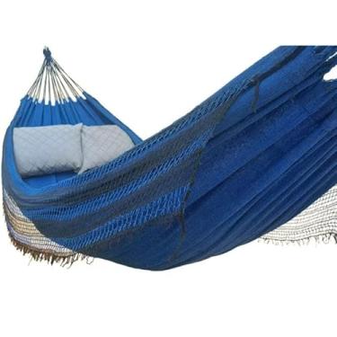 Imagem de Rede de Dormir Descanso Casal, Jeans Confortável E Resistente(Azul C/Franjas)