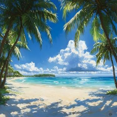 Imagem de Quadro Decorativo Photo Tropical Beach com Palmeiras Lush - Arte de Parede Moderna 30x30cm
