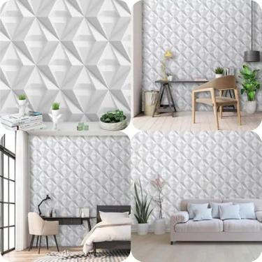 Imagem de Kit 10 Metros Papel de Parede Adesivo Auto Colante Branco 3D Sala Quarto Decoração para Casa Fácil Aplicação