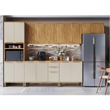 Imagem de Cozinha Modulada Completa 6 Peças 14 Portas Com Tampo 350cm 100% Mdf Noruega Fresada Espresso Móveis Amêndoa-off