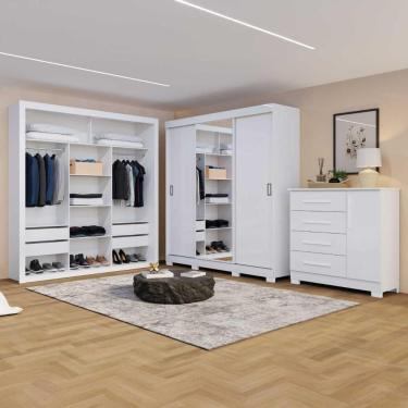 Imagem de Conjunto Para Quarto Guarda Roupa Cômoda E Closet Branco Amoudi Móveis Branco