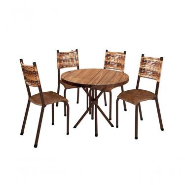 Imagem de Conjunto França 04 Cadeiras Com Base Sergipe Bm Tubulares Pinus Conhaque-ratan Carvalho-courino C13