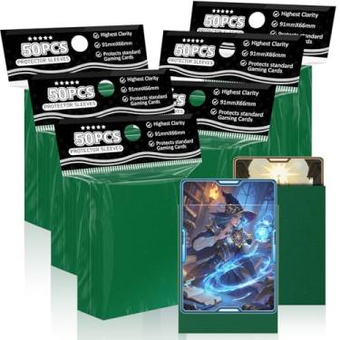 Imagem de Mangas verdes foscas para MTG, 300 peças de mangas de cartão padrão de para cartões colecionáveis cartões esportivos cartões de beisebol TCG Yugioh Magic, protetor de cartão para mini foto, embaralhamento resistente e agradável
