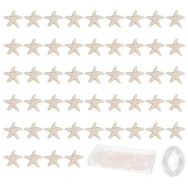 Imagem de YOKIVE 200 peças de contas de estrela do mar, furo de 1 mm, contas de turquesa sintética, verão, mar, oceano, pingente de animal com fio elástico e caixa, ótimo para fazer joias DIY (branco)