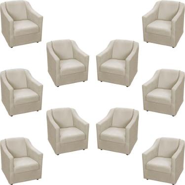 Imagem de Kit 10 Poltronas Decorativa Mila Pé De Plástico Cromado - Bege Suede