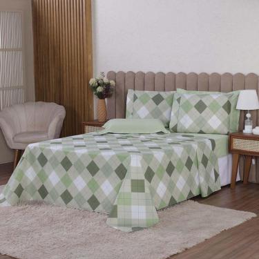 Imagem de Jogo De Lençol Beatriz Solteiro 3 Peças Percal 180 Fios 100% Algodão Ponto Palito - Verde Xadrez