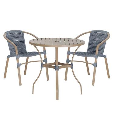 Imagem de Jogo 2 Cadeiras Floripa E Mesa Tampo Ripado Varanda Jardim Prata