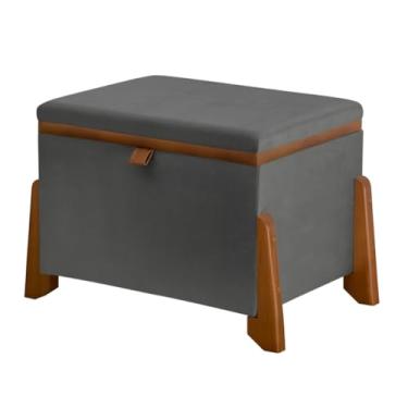 Imagem de Bau organizador Puff Baú com Pés de Madeira – Móvel 2 em 1 Luxo e Funcional Adequado para uso doméstico43×61×43cm(Cinza)