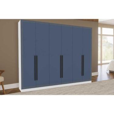 Imagem de Guarda Roupa 6 Portas E 4 Gavetas Valência Branco/azul - Politorno
