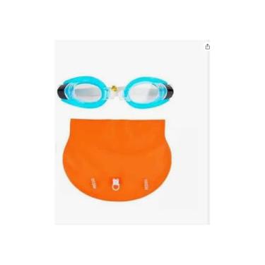 Imagem de Kit de Natação 5 Peças, Óculos com Proteção UV, Touca 21.5x18.5cm, Protetor Nasal e de Ouvido, Silicone e Policarbonato, Laranja
