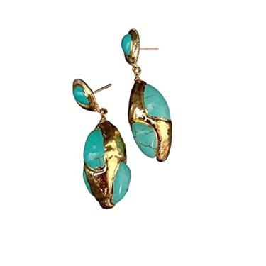 Imagem de Brincos banhados a ouro amarelo turquesa azul 17 x 33 mm