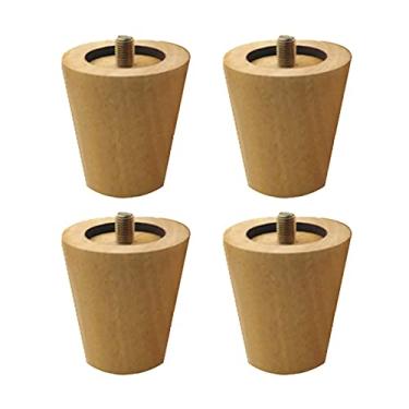 Imagem de ZJYWMM 4 peças pernas de móveis pernas de mesa de madeira maciça cônica substituição pés de móveis para sofá cama armário cadeira sofá pés de móveis de madeira M8 fio, cor de madeira (6 cm)