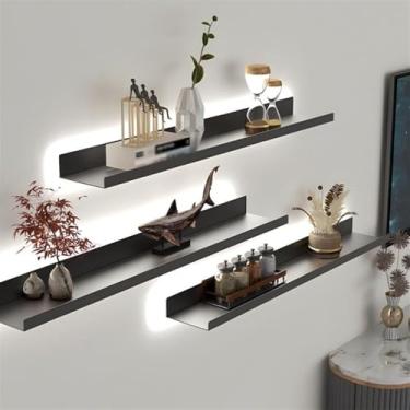 Imagem de Prateleiras emissoras de luz, 1 prateleira de parede flutuante com luz LED, prateleira para plantas de ferro ou estante para quarto e sala de estar (cinza 1