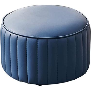 Imagem de Banqueta para pés otomana redonda estofada, de couro PU, assento de sofá, confortável, de alta elasticidade, moldura de madeira maciça, adequado para sofá, mesa, sala de estar