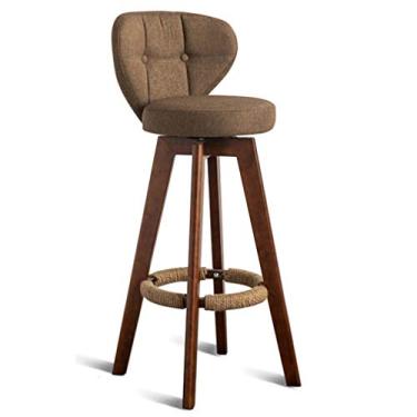 Imagem de Altura moderna com encosto, banquetas giratórias de tecido para cadeira com assento redondo e apoio para os pés de madeira, móveis