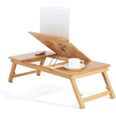 Imagem de Mesa de laptop, mesa de cama para laptop, bandeja de mesa para laptop, bandejas de cama para servir café da manhã, ajustáveis dobráveis com flip top e pernas, suporte para computador com gaveta