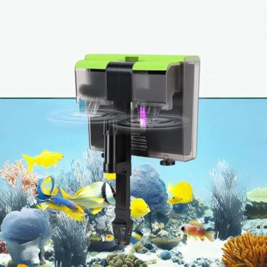 Imagem de Filtro Duplo Suspenso para Aquário com 2 Placas Filtrantes de Carvão Ativado e 2 Esponjas Filtrantes, com Função de Esterilização por UV, com Fluxo Ajustável de 650 Litros por Hora