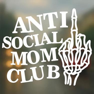 Imagem de Decalque de carro Anti Social Mom Club - Adesivo de vinil de mão de esqueleto sarcástico para carro, caminhão, SUV, para-choque de janela - à prova de intempéries - presente para mães com atitude