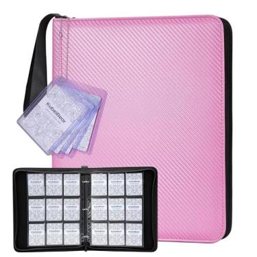Imagem de Fichário para cartões – Capacidade 720, porta-cartões colecionáveis com zíper para MTG, esportes e colecionáveis – Armazenamento sem ácido, durável e adequado para viagens (rosa, 9 bolsos)