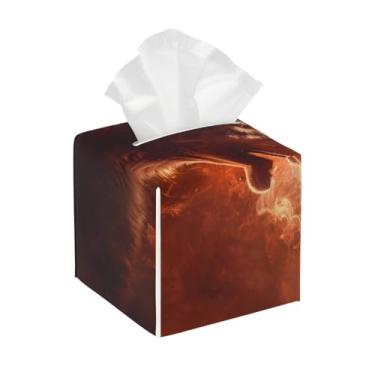 Imagem de Porta-lenços de couro quadrado à prova d'água lobo psicodélico animal facial organizador de papel com cinto inferior cubo estojo de tecido para mesa banheiro escritório mesa carro decorativo