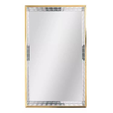 Imagem de Bandeja Organizadora de Luxo em Vidro e Metal Dourado, Base Espelhada, 20x15x4,5cm, para Perfumes, Maquiagens e Joias