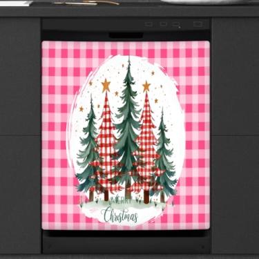 Imagem de Árvore de Natal capa de ímã de lava-louças rosa, capas magnéticas para decoração de lava-louças, capa magnética para porta de geladeira, decalque de geladeira para cozinha, eletrodomésticos
