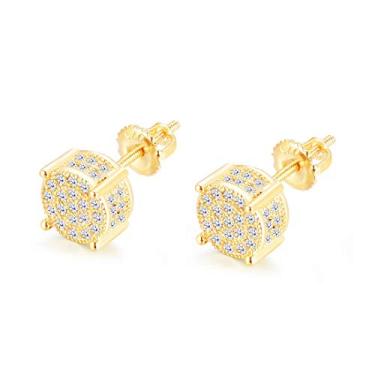 Imagem de Brinco de prata esterlina 925 banhado a ouro 18 quilates com zircônia cúbica com parafuso traseiro quadrado para homens e mulheres brinco hipoalergênico bicolor micropave hip hop joias CHARLINLIOL,