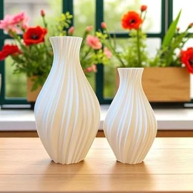 Imagem de Kit 2 Vasos Decorativos Vortex em Impressão 3D – Design Moderno para Sala, Mesa e Quarto – Leve e Ecológico(Branco Creme)