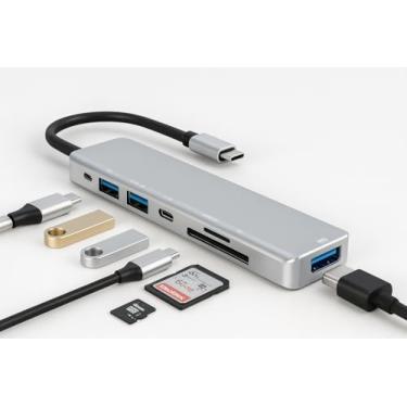 Imagem de Hub USB-C 7 em 1 Multifuncional Premium, Adaptador de Alumínio com HDMI 4K, Power Delivery, Leitor de Cartão SD, 2 Portas USB, Compatível com Notebooks e MacBooks