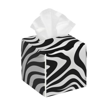 Imagem de Suporte quadrado de couro para caixa de lenços de papel, impermeável, com estampa de zebra, preto e branco, organizador de papel facial com cinto inferior, estojo de lenços para mesa, banheiro