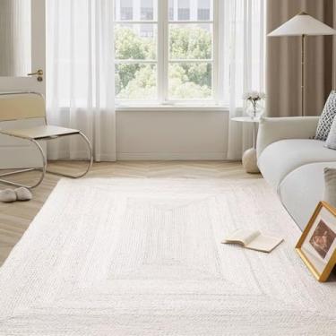 Imagem de Shatex Tapete de juta 1,8 x 2,5 m, tapete rústico tecido à mão para quarto, sala de estar, áreas de alto tráfego, tapete interno reversível e durável, off-white