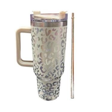 Imagem de Garrafa Térmica estampa Onça Animal Print 1200ml Aço Inox Tampa Canudo