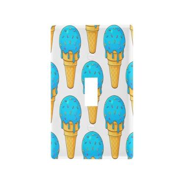 Imagem de Blueangle Capa para placa de parede para interruptor de luz alternada - Capa decorativa para interruptor de luz de sorvete azul Doodle Placa de parede, tamanho 1 gangue 4,53 x 2,76 polegadas (303)