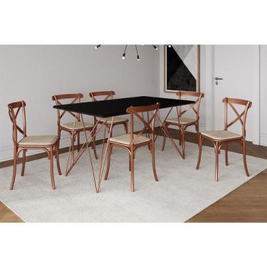 Imagem de Mesa de Jantar Industrial com 6 Cadeiras Katrina Cobre Trama Premium C