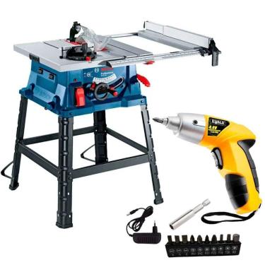 Imagem de Serra Circular de Mesa 10POL 1800W BOSCH com Parafusadeira a Bateria 4,8V e Kit 12 Peças EVALD