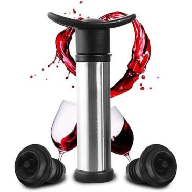 Imagem de Kit Bomba A Vácuo Para Vinho Com 2 Rolhas Tampa Garrafa Inox - Onyx