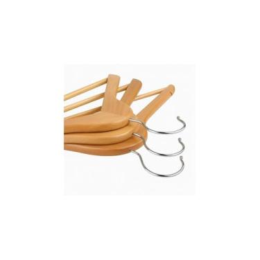 Imagem de Cabides de Madeira com Rachadura para Alça, Acabamento Envernizado, 45x22.5cm, Kit com 3 Unidades