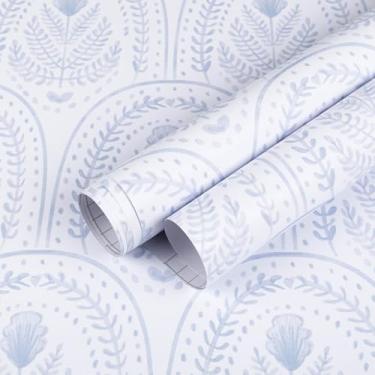 Imagem de Abyssaly Papel de parede azul e branco Peel and Stick Boho Modern Wall Paper Peel and Stick Papel de contato removível 44,5 cm x 299,7 cm