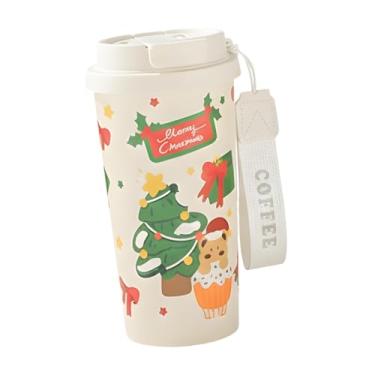 Imagem de SiaBiced Caneca Térmica de Natal para Café, Recipiente para Bebidas com Cordão, Copo Térmico Portátil para Atividades ao Ar Livre e Camping, Padrão de Urso