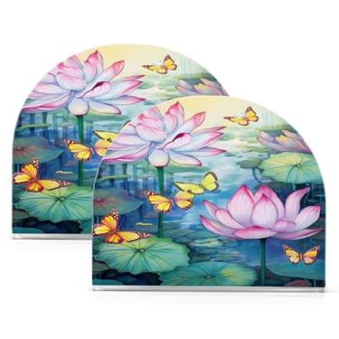 Imagem de Wassud Borboletas e lótus (2) porta-guardanapos de acrílico, dispensador de guardanapos de papel moderno em forma de U para mesa, cozinha, sala de jantar, bancada 2 peças (comporta 50-60 guardanapos)